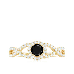Criss Cross Shank Created Black Diamond and Diamond Halo Engagement Ring
