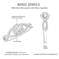 Round Shape Moissanite Crossover Engagement Ring for Women