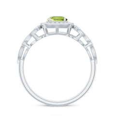 Vintage Style 0.5 Carat Peridot Engagement Ring with Diamond Halo