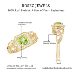 Vintage Style 0.5 Carat Peridot Engagement Ring with Diamond Halo