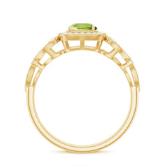 Vintage Style 0.5 Carat Peridot Engagement Ring with Diamond Halo