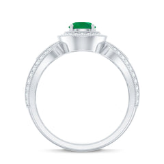 Real Emerald Diamond Vintage Looking Engagement Ring with Split Shank