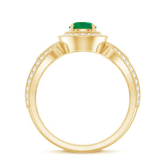 Real Emerald Diamond Vintage Looking Engagement Ring with Split Shank