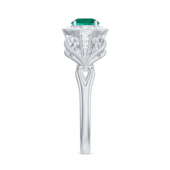 Certified Lab Grown Emerald Vintage Looking Engagement Ring with Diamond
