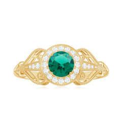 Certified Lab Grown Emerald Vintage Looking Engagement Ring with Diamond