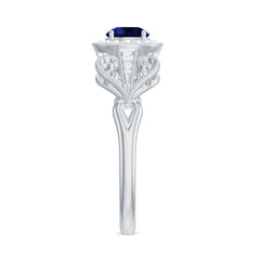 Certified 0.6 Carat Lab Grown Blue Sapphire Retro Engagement Ring with Diamond