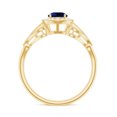 Certified 0.6 Carat Lab Grown Blue Sapphire Retro Engagement Ring with Diamond