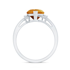 Natural 8mm Citrine Heart Engagement Ring with Diamond