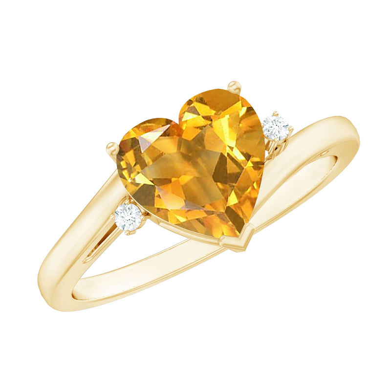 Natural 8mm Citrine Heart Engagement Ring with Diamond