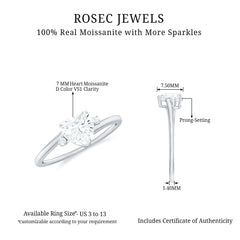 1 CT Solitaire Moissanite Heart Promise Ring