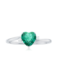 Certified Lab Grown Emerald Heart Shaped Promise Engagement Ring with Diamond