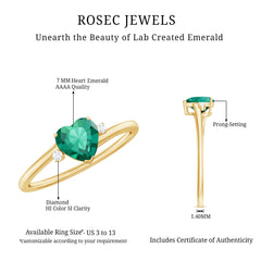 Certified Lab Grown Emerald Heart Shaped Promise Engagement Ring with Diamond