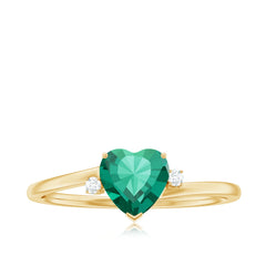 Certified Lab Grown Emerald Heart Shaped Promise Engagement Ring with Diamond