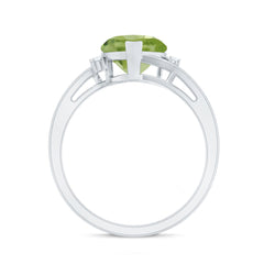 Real 2 Carat Peridot Heart Engagement Ring with Diamond