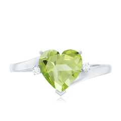 Real 2 Carat Peridot Heart Engagement Ring with Diamond