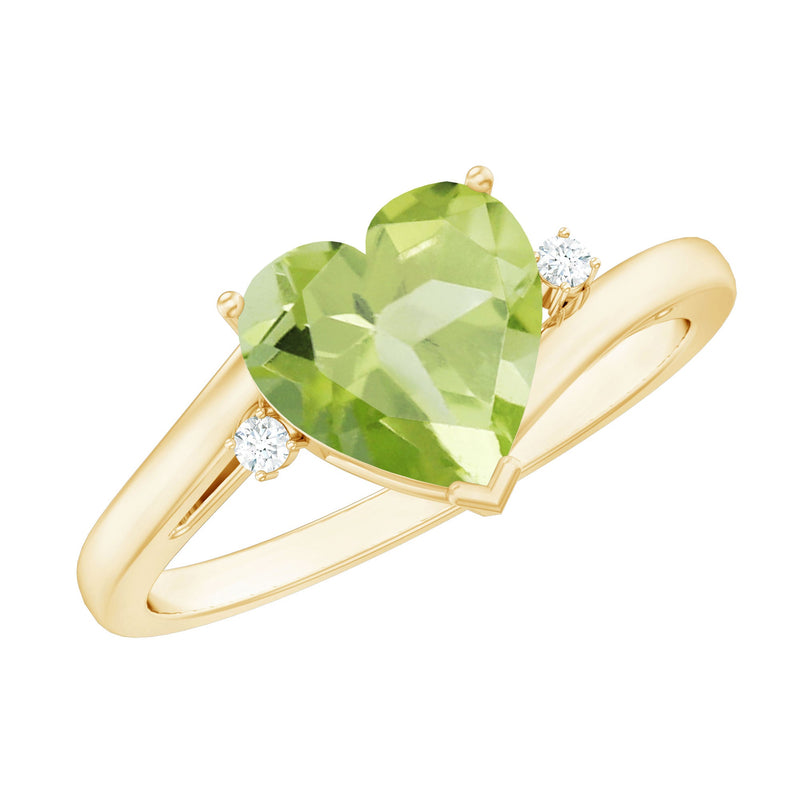 Real 2 Carat Peridot Heart Engagement Ring with Diamond