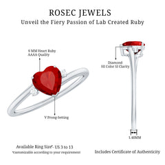 Heart Shape Lab Grown Ruby Solitaire Promise Ring with Diamond