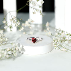 Heart Shape Lab Grown Ruby Solitaire Promise Ring with Diamond