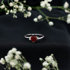 Heart Shape Lab Grown Ruby Solitaire Promise Ring with Diamond