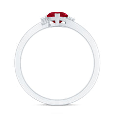 Real 0.6 Carat Ruby Diamond Heart Promise Ring with Bypass Shank