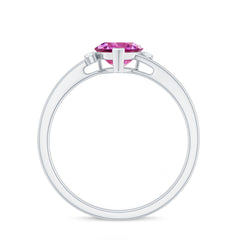 1 CT Heart Shape Pink Tourmaline Solitaire Promise Ring with Diamond