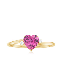1 CT Heart Shape Pink Tourmaline Solitaire Promise Ring with Diamond