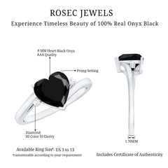 Heart Shaped Black Onyx Engagement Ring with Diamonds