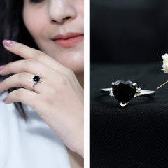 Heart Shaped Black Onyx Engagement Ring with Diamonds