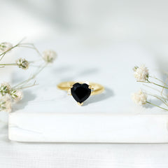 Heart Shaped Black Onyx Engagement Ring with Diamonds