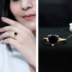 Heart Shaped Black Onyx Engagement Ring with Diamonds