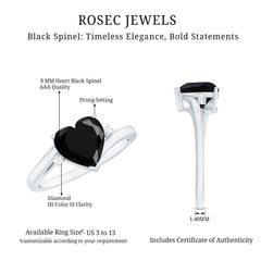 2 Carat Heart Shape Black Spinel Solitaire Engagement Ring