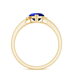 Heart Shape Created Blue Sapphire Solitaire Engagement Ring with Diamond