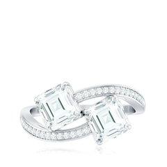 Asscher Cut Cubic Zirconia Two Stone Engagement Ring