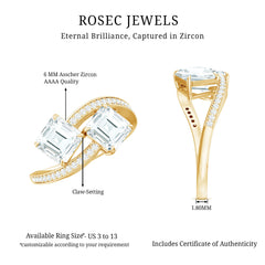 Asscher Cut Cubic Zirconia Two Stone Engagement Ring