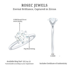 2 CT Simple Round Zircon Solitaire Ring in Peg Head Setting