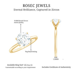 2 CT Simple Round Zircon Solitaire Ring in Peg Head Setting