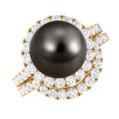 9 CT Tahitian Pearl and Diamond Halo Wedding Ring Set