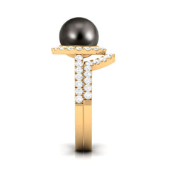 9 CT Tahitian Pearl and Diamond Halo Wedding Ring Set