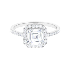 Asscher Cut Simulated Diamond Halo Engagement Ring
