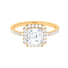 Asscher Cut Simulated Diamond Halo Engagement Ring