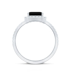 Certified Asscher Cut Black Onyx and Diamond Engagement Ring