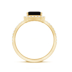 Certified Asscher Cut Black Onyx and Diamond Engagement Ring