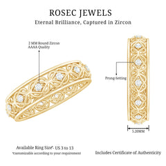 Vintage Inspired Zircon Celtic Knot Full Eternity Band Ring in Gold