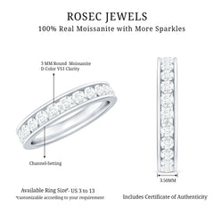 3 CT Channel Set Round Moissanite Full Eternity Band Ring