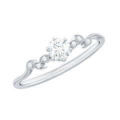 Minimalist Moissanite Leaf Promise Ring with Beaded Detail