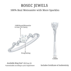 Minimalist Moissanite Leaf Promise Ring with Beaded Detail