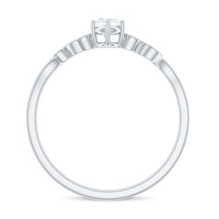 Minimalist Moissanite Leaf Promise Ring with Beaded Detail
