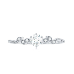 Minimalist Moissanite Leaf Promise Ring with Beaded Detail