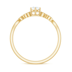 Minimalist Moissanite Leaf Promise Ring with Beaded Detail