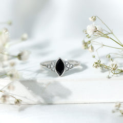 Marquise Shape Black Spinel Solitaire Promise Ring